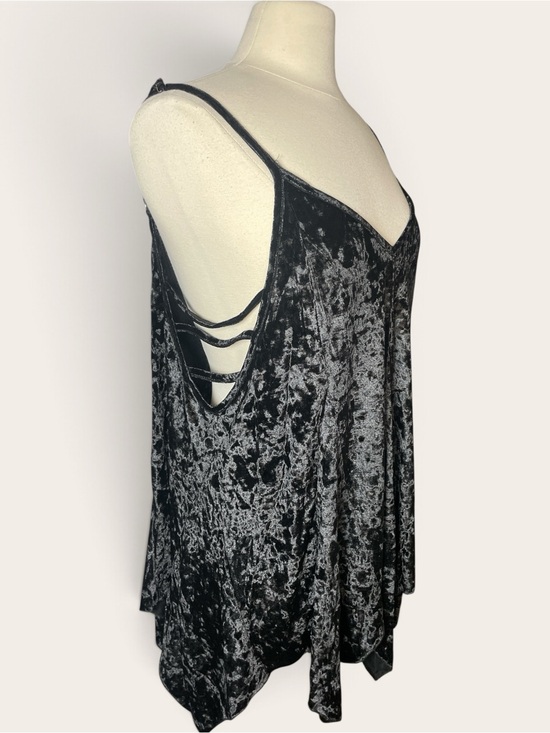POL Tops - POL Large Black Crushed Velvet Strappy Side V Neck Handkerchief Hem Tank Top